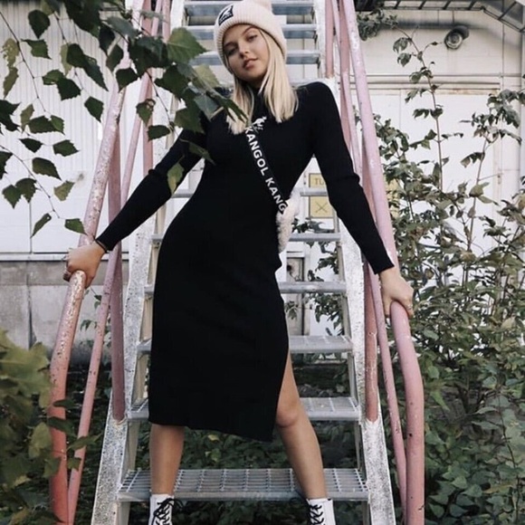 Kangol x H&M women's black ribbed long sleeve dress xs - Picture 9 of 9